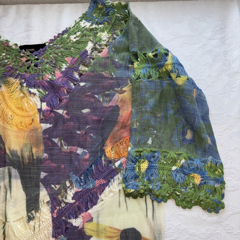 RAIN Crochet Multi-colored Tunic Top Size Medium Bohemian, Comfortable - Picture 3 of 6